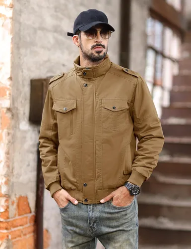 Vista 3 de MAGCOMSEN Chaqueta de invierno para hombre, con forro polar, chaqueta de trabajo de lona encerada, chaquetas cálidas de sherpa, chaqueta militar