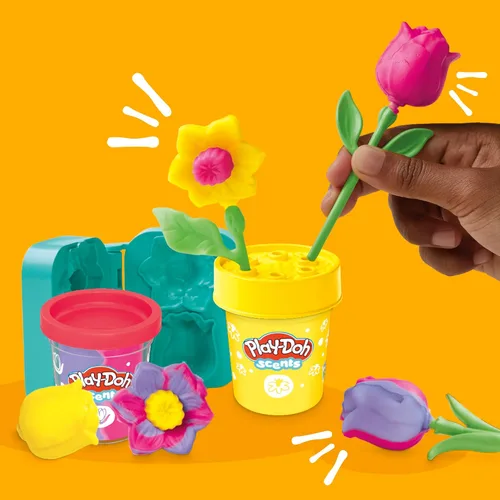 Vista 6 de Play-Doh Paquete de dos flores, tulipanes, narcisos, girasol y margaritas, kit de manualidades para niños, regalos para niñas y niños