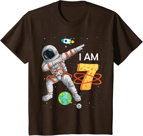 Vista 9 de Camiseta de cumpleaños para niños de 7 años de edad, astronauta Space 7th B-Day Negro