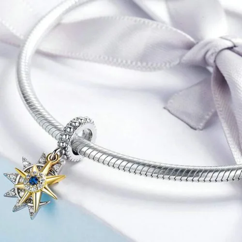 Vista 3 de Abalorio de plata de ley 925 con diseño de luna y estrella de cielo estrellado para pulseras Pandora