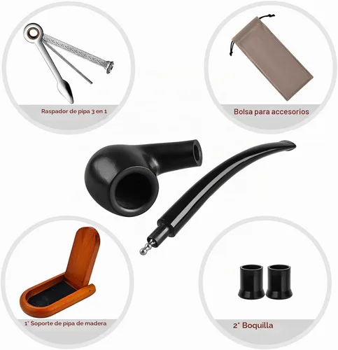 Vista 8 de Joyoldelf Pipa de tabaco, pipa de madera de lujo para fumar con soporte para pipa, tubos de tabaco de ébano para fumar con raspador de pipa, caja