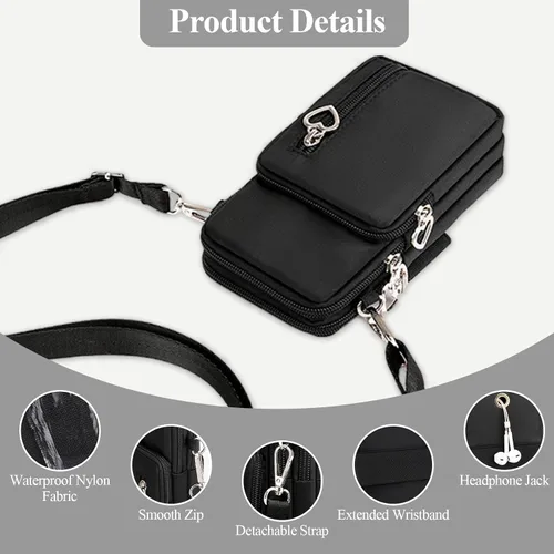 Vista 5 de WITERY Bolso cruzado de nailon impermeable para teléfono celular, monedero para teléfono inteligente para mujer