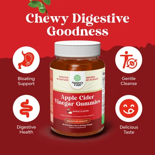 Vista 2 de Gomitas de vinagre de sidra de manzana con madre, gomitas de limpieza y desintoxicación ACV para la salud intestinal, hinchazón, metabolismo y apoyo