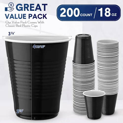 Vista 2 de Zopeal 200 vasos de plástico a granel desechables de 18 onzas, vasos de plástico duro para bodas, fiestas, copas de vino, bebidas elegantes, bebidas