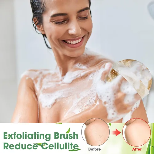 Vista 5 de Gejoy Cepillo corporal de cepillado en seco para drenaje linfático, cepillo exfoliante con nódulo de masaje, exfoliante corporal para piel seca