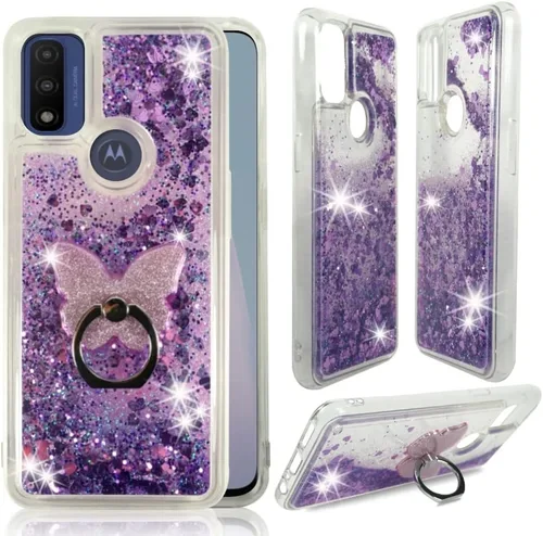Vista 6 de Zase Funda transparente para Motorola Moto G Play (2023), Moto G Pure/Moto G Power (2022), bonita funda transparente con purpurina líquida, cubierta