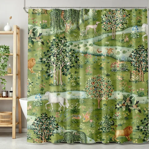 Vista 41 de Cortina de ducha con 12 ganchos para baño, 72 x 72 pulgadas, diseño floral bohemio con hojas tropicales retro y florales (bohemio floral-1)