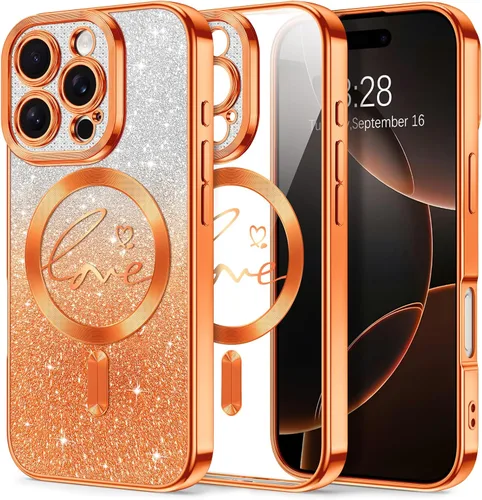 Vista 56 de Hython Funda para iPhone Air con purpurina, compatible con MagSafe Love Heart fundas magnéticas transparentes para teléfono para mujeres y niñas
