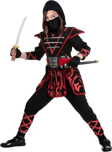 Vista 5 de Spooktacular Creations Disfraz de ninja rojo samurái para fiesta de disfraces de Halloween juego de rol Ninja