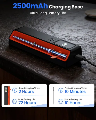 Vista 7 de PROGRACE Termómetro inalámbrico Bluetooth inteligente para carne: base independiente, rango ilimitado WiFi, 6 sensores con precisión certificada