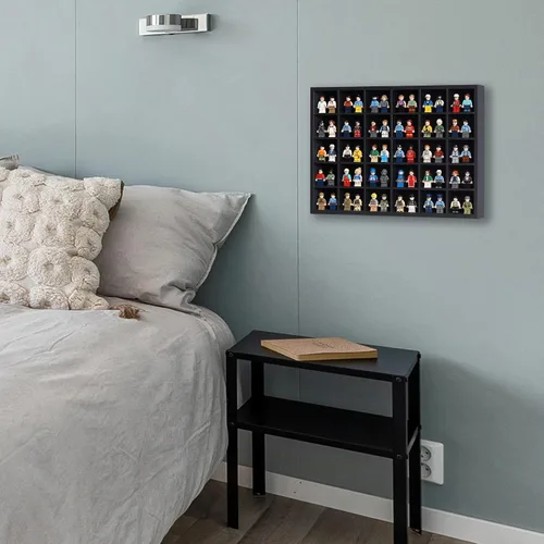 Vista 8 de Vitrina de cristal negro con 30 ranuras para minifiguras colección dedal, estante de exhibición de 12.25 pulgadas de alto x 16.6 pulgadas de ancho