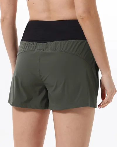 Vista 3 de HARTPOR Pantalones cortos deportivos 2 en 1 de secado rápido para mujer, cintura cruzada con bolsillos, forro de malla para entrenamiento, gimnasio