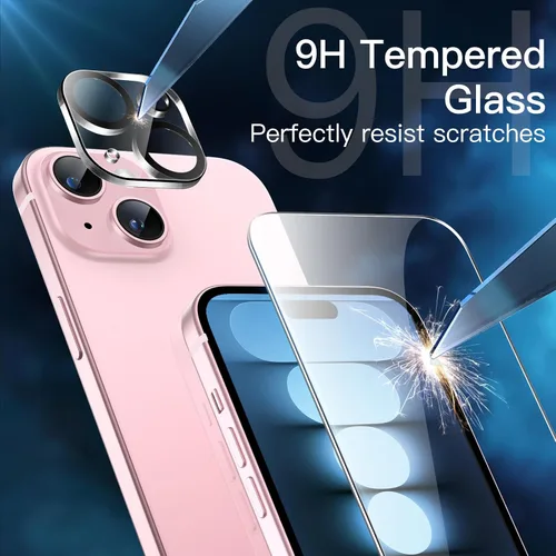 Vista 3 de JETech Protector de pantalla para iPhone 15 de 6.1 pulgadas con protector de lente de cámara, sin burbujas, herramienta de fácil instalación