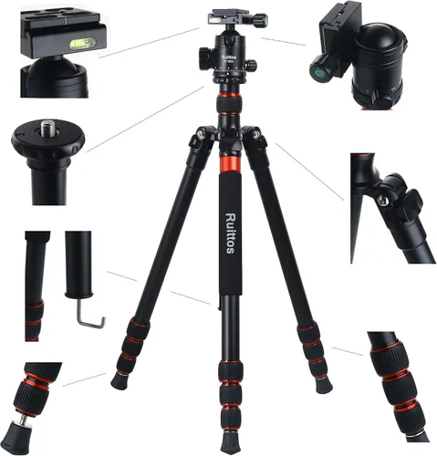 Vista 7 de Kit de trípode de cámara y monopie de 64 pulgadas con cabeza de bola panorámica, trípode completo resistente para Canon, Nikon, Sony... Aleación