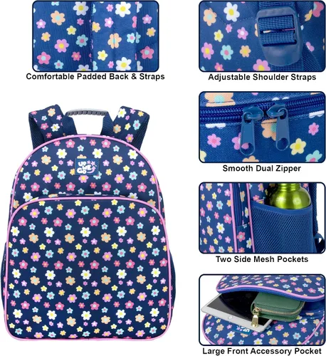 Vista 2 de Up We Go Mochila escolar grande para niños y niñas, mochila con patrón divertido con bolsillos para botella de agua para niños de 5 a 7 años