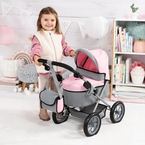 Vista 2 de Bayer Design Cochecito Trendy para muñeca bebé en gris/rosa, 67 x 41 x 68 centímetros, 1300800