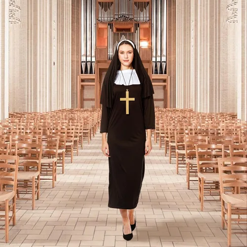 Vista 6 de HPMNS Nun Costume for Women - Nun Costume Set Classic Nun Costume Outfit Halloween Dress Up Party Role Play Costumes