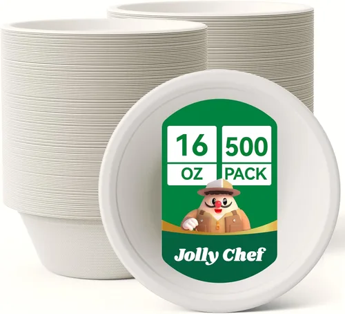 Vista 12 de JOLLY CHEF Cuencos de papel compostables desechables [12 oz] Recipientes para sopa resistentes [150 paquetes] Bagazo biodegradable apto