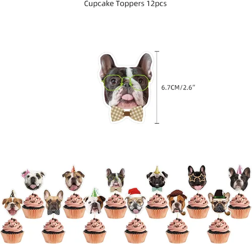 Vista 6 de Decoraciones de fiesta de bulldog francés, recuerdos de fiesta, incluye fondo de 3.2 x 4.9 pies, lindo cartel temático de bulldog inglés francés