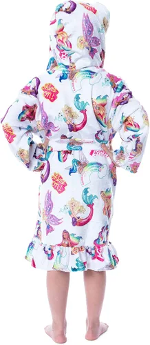 Vista 4 de INTIMO Mattel - Bata de baño Barbie con volantes y diseño de sirena de hadas, Blanco