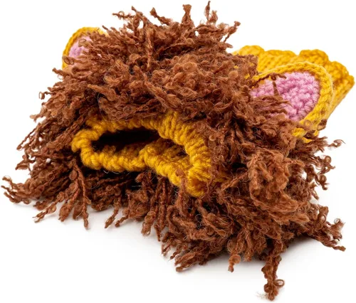 Vista 3 de Zoo Snoods Disfraz de león – Redecilla tejida para perro de melena para mascotas, cubierta cálida para el cuello para Halloween e invierno (S)