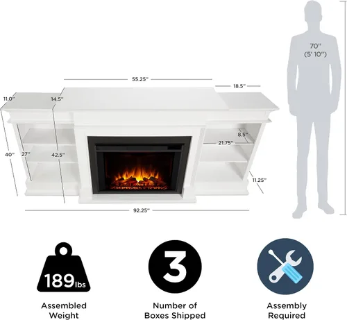 Vista 4 de Ashton - Soporte de TV con chimenea eléctrica de 92 pulgadas, color blanco Real Flame