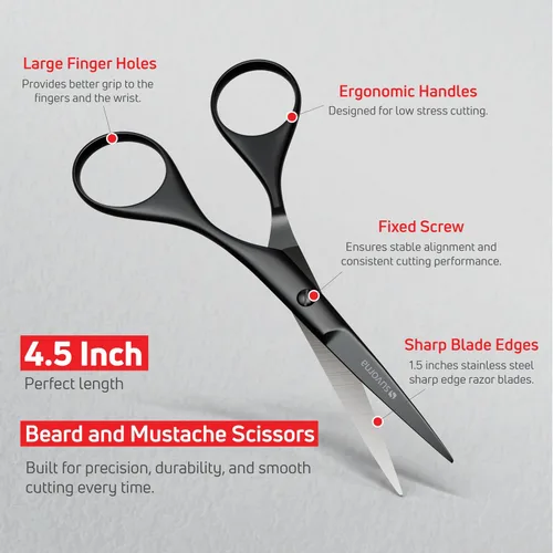 Vista 3 de Suvorna Juego de barba y bigote prémium con tijeras de barba para hombres, maquinilla de afeitar recta con cuchillas, tijeras faciales