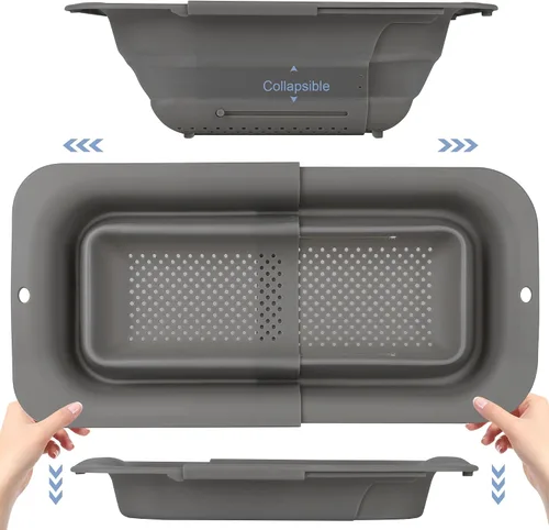 Vista 8 de ROTTOGOON Colador plegable de 7 cuartos, colador expandible sobre el fregadero, colador ajustable de silicona para fregadero de cocina, cesta grande