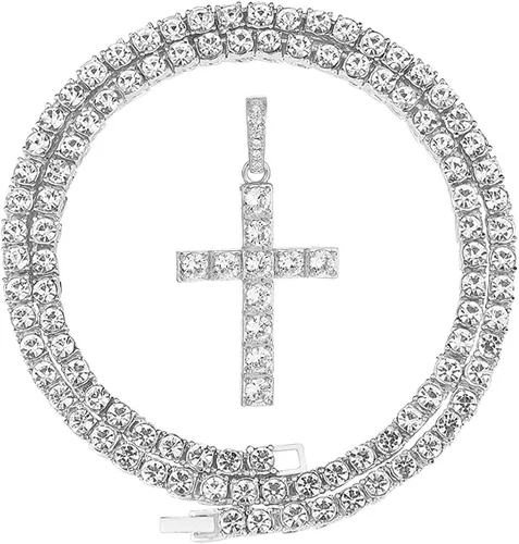 Vista 3 de Colgante de cruz Iced Out, toro, bolsa de dinero, 23 y más colgantes en cadena de tenis para hombres o mujeres - Joyería de hip hop Bling'ed Out