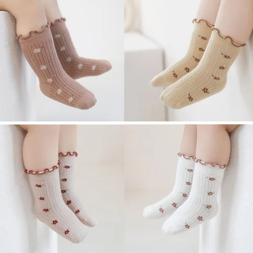 Vista 6 de WATOCHE Calcetines para bebés y niñas pequeñas con volantes, calcetines de vestir con volantes, calcetines antideslizantes para bebés, calcetines