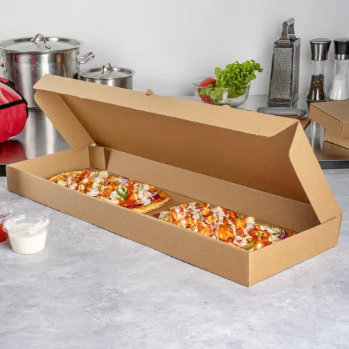 Vista 136 de Restaurantware - Cajas para pizza, 50 unidades, 14 x 7 x 1.5 pulgadas, embalaje de papel de cartón corrugado con bloqueo de pestañas, resistente a