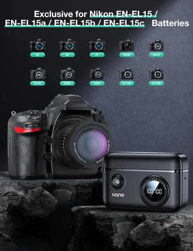 Vista 5 de llano CS2 - Paquete de 2 baterías EN-EL15C y cargador USB dual rápido de 18 W para Nikon Z8, ZR, Zf, Z6III, D850, Z7II, Z6II, Z7, Z6, D7500, D750