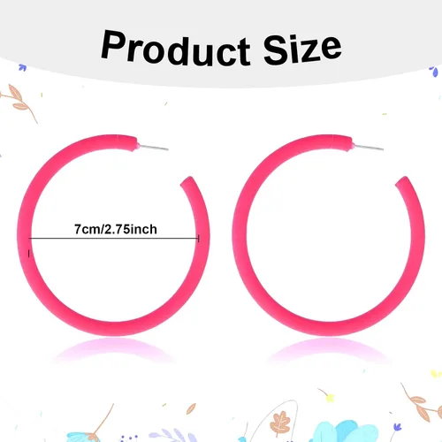 Vista 2 de Aretes de aro grandes de acrílico retro neón, estilo de los años 80 y 90, coloridos aretes de aro grandes, rosa intenso, ligeros, perfectos