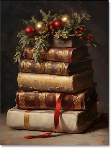 Vista 9 de uoyien Arte de pared vintage de Navidad, impresiones de pintura en lienzo, regalos de Navidad para niños, arte de pared estético de casa de campo