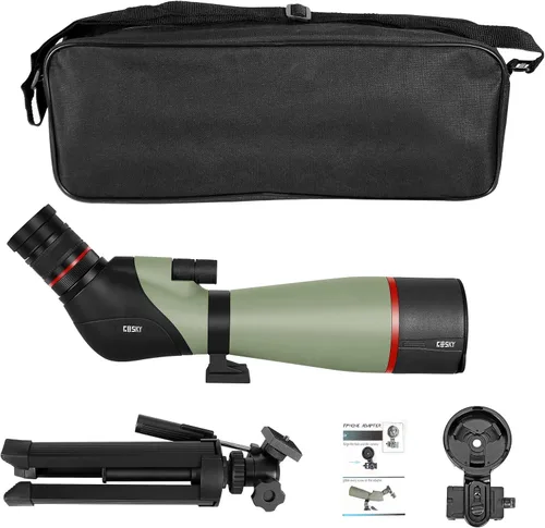 Vista 6 de Gosky 20-60X80 HD Telescopio Terrestre de Enfoque Dual, Prisma BAK4 Ocular Angular de 45 Grados con Trípode, Adaptador para Smartphone, Telescopio