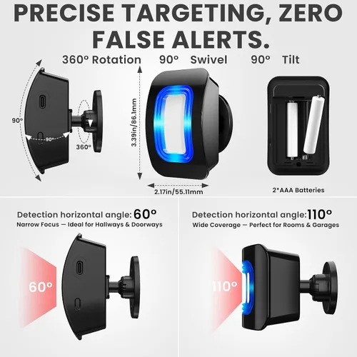 Vista 7 de Wireless Motion Sensor LED Light - Motion Detector Alarm Chimes Door Sensor