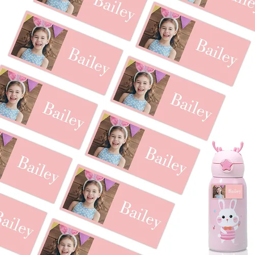Vista 17 de 78 etiquetas personalizadas para niños con fotos impermeables, etiquetas de nombre personalizadas para suministros escolares, guardería, botellas