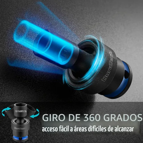 Vista 3 de DURATECH - Juego de llaves de impacto de 3/8 de pulgada, universal, con junta universal, 11 piezas, métricas, de 8 a 19 mm, acero Cr-Mo, organizadas