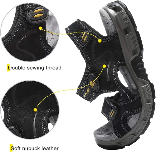 Vista 2 de CAMEL CROWN - Sandalias de piel para hombre con puntera abierta sandalias para senderismo playa deportes pesca sandalias de verano con correa