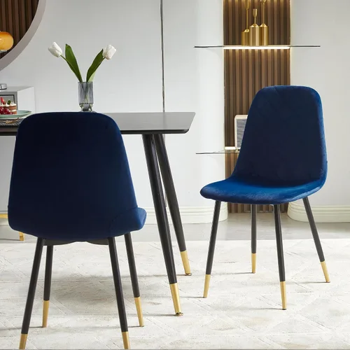 Vista 2 de Juego de 2 sillas de comedor de terciopelo azul marino, sillas tapizadas de cocina y comedor con patas de metal, sillas decorativas modernas