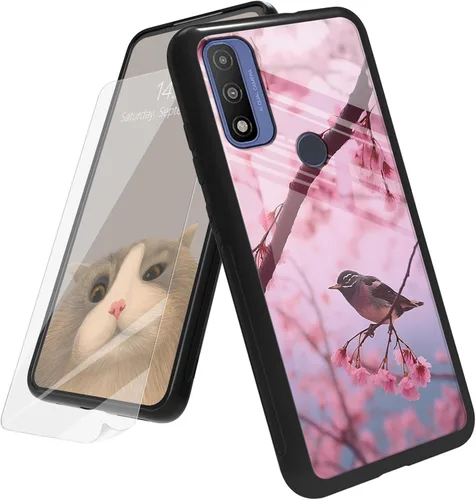 Vista 54 de Funda para Motorola Moto G Play 4G 2024 con protector de pantalla, parte trasera de vidrio templado + funda de silicona suave TPU absorción