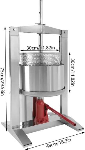 Vista 9 de Bacocoo - Prensa de frutas de acero inoxidable de grado comercial de 20L, exprimidor manual hidráulico de 3 toneladas, prensa de frutas para vino