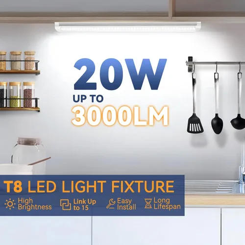 Vista 2 de CNSUNWAY Luz LED de Taller de 1.5 Pies, Iluminación Bajo Gabinete de 20W de Alta Eficiencia (6000K Blanco Frío), Accesorios de Tubo T8 en Forma de V