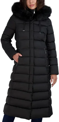 Vista 13 de TAHARI Nellie - Abrigo largo para mujer, chaqueta aislada con ribete de piel sintética extraíble beige-a