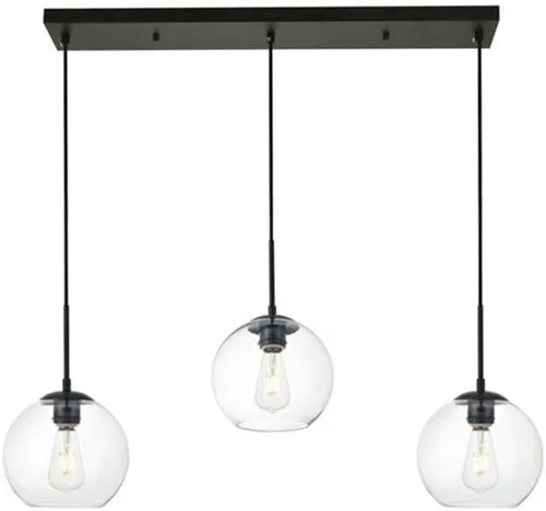 Vista 3 de Elegant Lighting Living District Baxter - Colgante de metal con 3 luces, acabado negro y transparente
