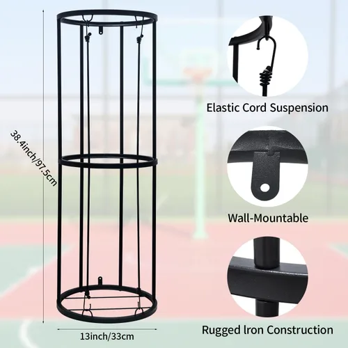 Vista 2 de Estante de almacenamiento para pelotas de garaje, soporte vertical de pared para fútbol, voleibol, fútbol, baloncesto, organizador de almacenamiento