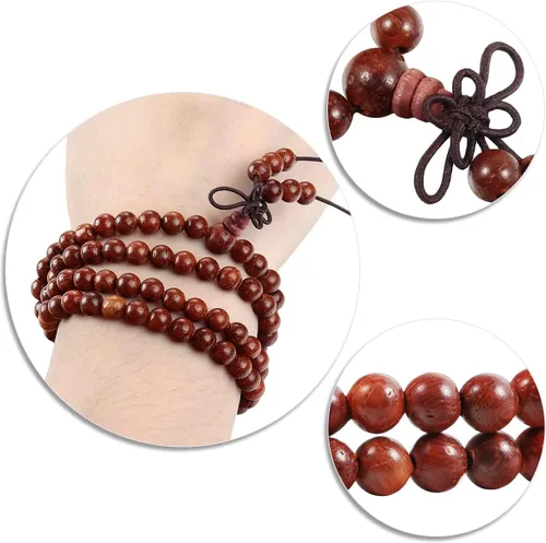 Vista 9 de TUMBEELLUWA Pulsera de 0.236 in con 108 cuentas de madera de oración de Mala para unisex, budista tibetano, meditación, rosario, estilo envolvente