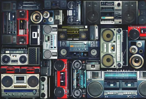 Vista 9 de AOFOTO Fondo de pared vintage de 5 x 3 pies de estilo retro de los años 80, amplificador nostálgico antiguo de música, audio antiguo, altavoz bajo