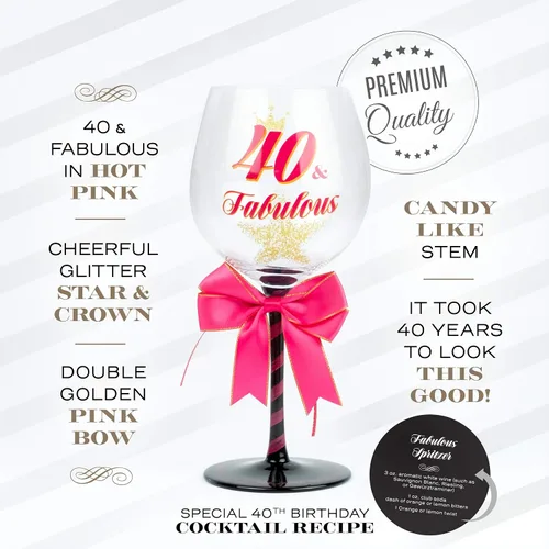 Vista 2 de Copa de vino de cumpleaños 40 y fabulosa para mujer, regalo divertido para mujeres que cumplen cuarenta años, mamá, mejor amiga, tía, hermana