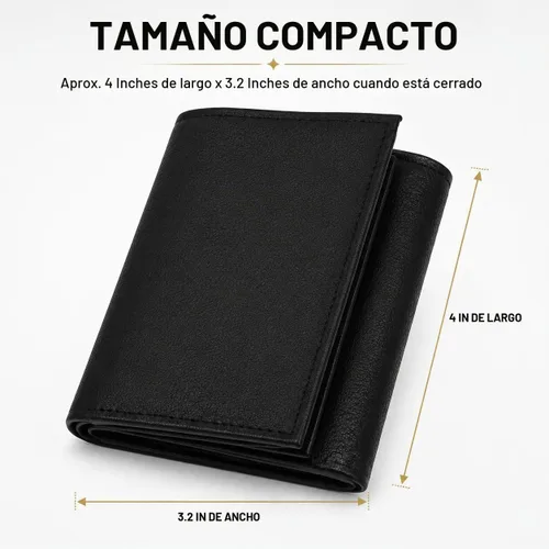 Vista 7 de Leatherboss - Cartera de piel para niños, delgada, compacta, con solapa y bolsillo para monedas, para hombres y mujeres, color negro